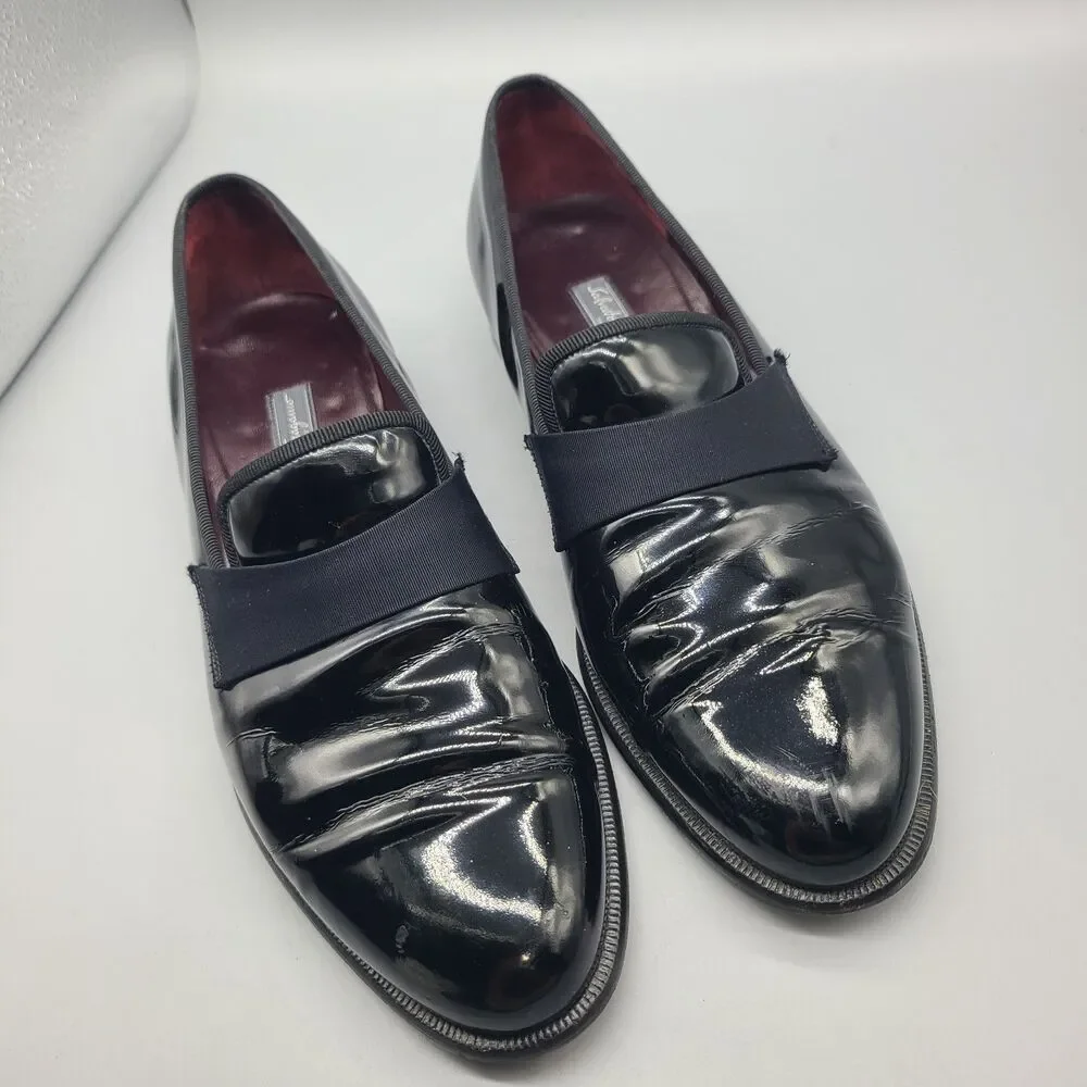 Salvatore Ferragamo Bryden Banded black patent Tuxedo Loafer Size 9.5 D Used